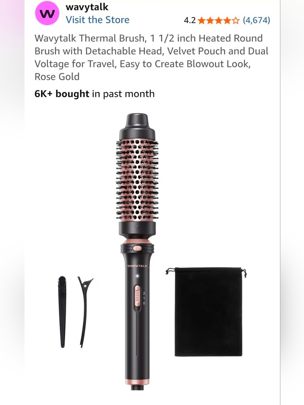 Wavytalk Rose Gold Thermal Round Brush - 1.5-inch Heated Detachable Head